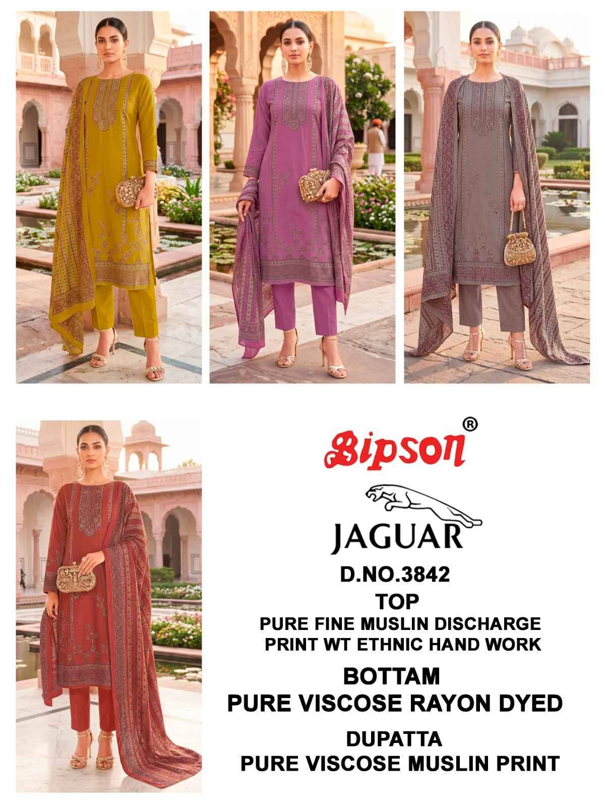 JAGUAR - 3842 Series BIPSON PRINTS Beautiful Stylish Festive Suits Fancy Colorful Casual Wear & Ethnic Wear & Ready To Wear Pure Visocse Muslin Print With Embroidered Dresses At Wholesale Price